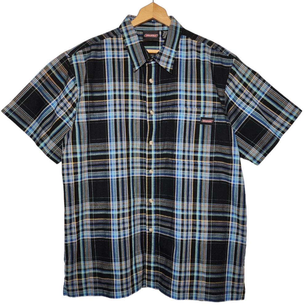 DICKIES Button Down Plaid Shirt - Men's Large